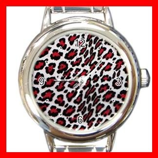 Red Leopard Pattern Italian Charm Wrist Watch 080