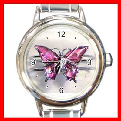 Pink Butterfly Leisure Italian Charm Wrist Watch 090