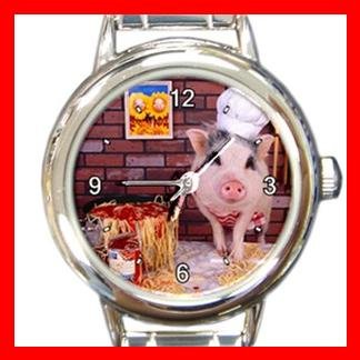 Lovely Pig Chef Round Italian Charm Wrist Watch 146