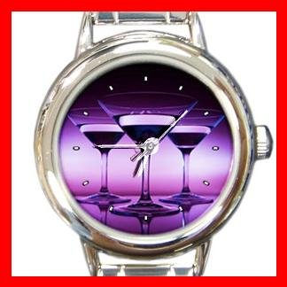 Wine Glass Purple Round Italian Charm Wrist Watch 166