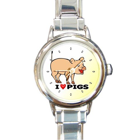 I Love Pigs Round Italian Charm Wrist Watch 180