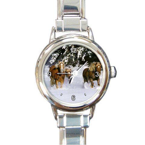 Horses Running on Snow Round Italian Charm Wrist Watch 189