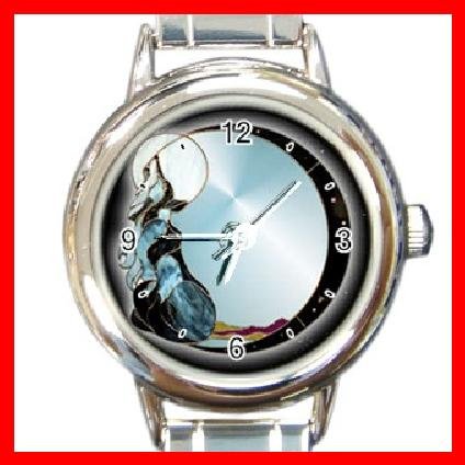 CELESTIAL Moon Wolf Round Italian Charm Wrist Watch 202