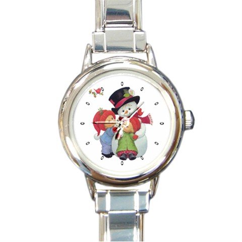 Snowman With Kids Winter Snow Round Italian Charm Wrist Watch 220