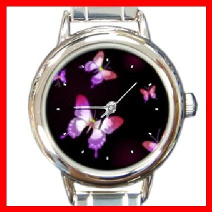 Pink Butterfly Fly Insect Round Italian Charm Wrist Watch 257