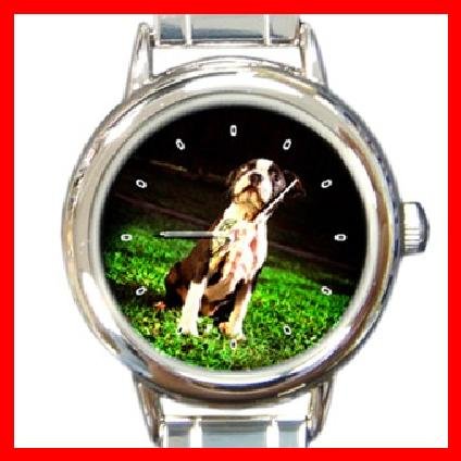 BOSTON TERRIER Dog Pet Animal Round Italian Charm Wrist Watch 271
