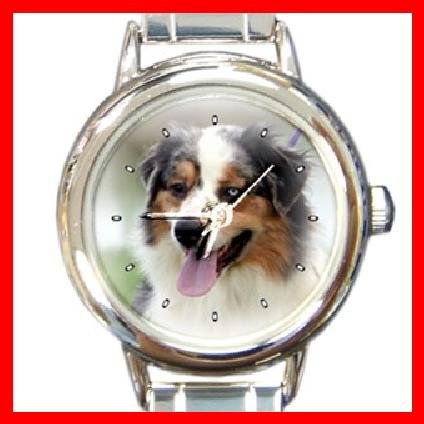 AUSTRALIAN SHEPHERD DOG Pet Animal Round Italian Charm Wrist Watch 280