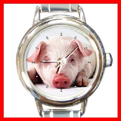 Cute Pig Animal Round Italian Charm Wrist Watch 285