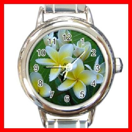 Frangipani Flower Summer Round Italian Charm Wrist Watch 288