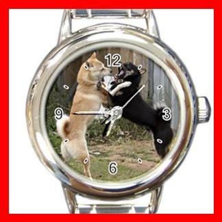 Shiba Inu Fighting DOG Pet Animal Round Italian Charm Wrist Watch 293