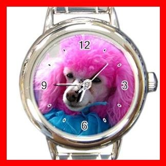 Pink Hair Poodle DOG Pet Animal Round Italian Charm Wrist Watch 310