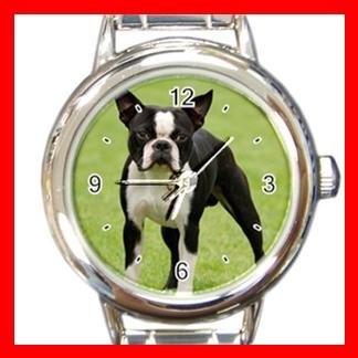Boston Terrier Dog Pet Animal Round Italian Charm Wrist Watch 366