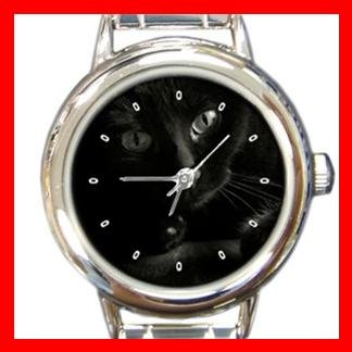 Black Cat Kitty Pet Round Italian Charm Wrist Watch 376