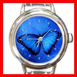 Butterfly in Blue Light Round Italian Charm Wrist Watch 377