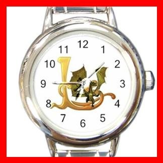 Dragon Letter L Fantasy Round Italian Charm Wrist Watch 380