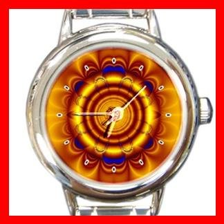 Golden Circle Flower Art Round Italian Charm Wrist Watch 381