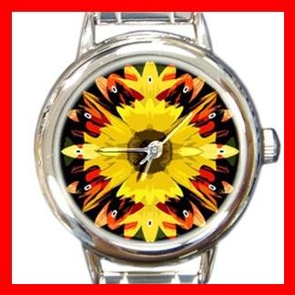 Fractal Sunflower Sun Flower Round Italian Charm Wrist Watch 383