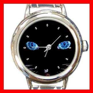 Black Cat Blue Eyes Round Italian Charm Wrist Watch 407