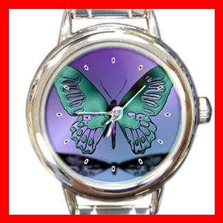 Blue Butterfly Stylish Round Italian Charm Wrist Watch 409