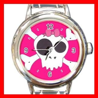 Fuchsia Skull Pink Hobby Round Italian Charm Wrist Watch 410