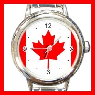 Canada Flag Maple Leaf Round Italian Charm Wrist Watch 418