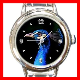 Blue Peacock Head Bird Fun Round Italian Charm Wrist Watch 422