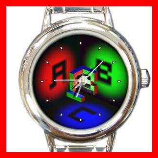 3D Ambigram Letter ABC Fun Round Italian Charm Wrist Watch 427