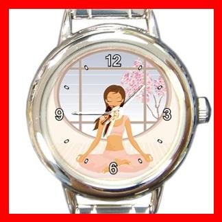 Yoga Girl Gym Sports Game Round Italian Charm Wrist Watch 430