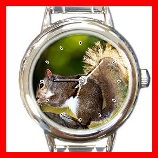 Brown Squirrel Eating Animal Round Italian Charm Wrist Watch 449