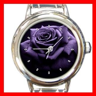 Purple Rose Print Flower Round Italian Charm Wrist Watch 451