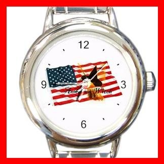 American Flag Witch Round Italian Charm Wrist Watch 458