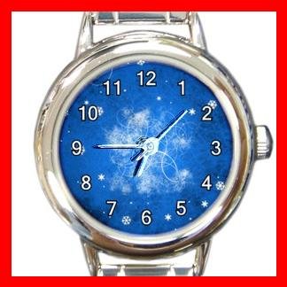 Blue Snow Flake Christmas Round Italian Charm Wrist Watch 459