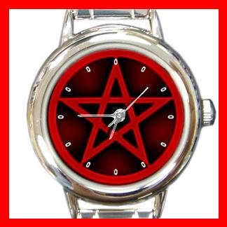 Red Wicca Pentagram Pentacle Round Italian Charm Wrist Watch 463
