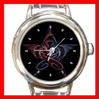 Wicca Pentagram Dragons Round Italian Charm Wrist Watch 464