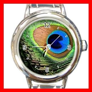 PEACOCK FEATHER Print Bird Round Italian Charm Wrist Watch 507