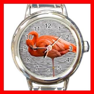 PINK FLAMINGO Bird Round Italian Charm Wrist Watch 509