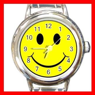 Yellow Smiley Face Smile Round Italian Charm Wrist Watch 515