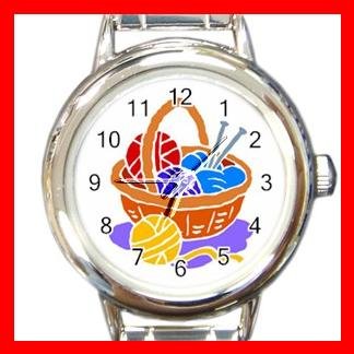 KNKITTING YARN NEEDLES CRAFTS Round Italian Charm Wrist Watch 519