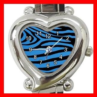 Blue and Black Zebra Skin Print Italian Charm Wrist Watch 005