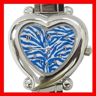 Blue and white Zebra Skin Print Italian Charm Wrist Watch 006