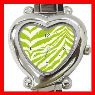Green and white Zebra Skin Print Italian Charm Wrist Watch 007