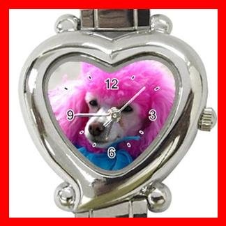 Pink Hair Poodle Dog Pet Hobby Italian Charm Wrist Watch 088