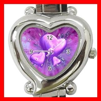 Purple Heart Love Heart Italian Charm Wrist Watch 112