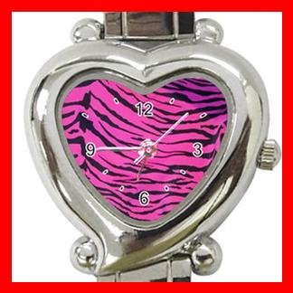 Pink Tiger Print Animal Heart Italian Charm Wrist Watch 124