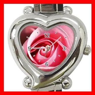 Pink Rose Flower Heart Italian Charm Wrist Watch 125