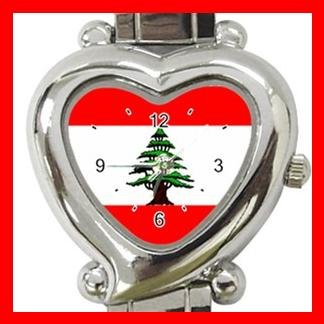 LEBANESE FLAG Red Heart Italian Charm Wrist Watch 127