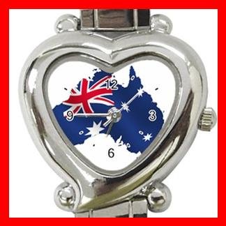 Australian Flag Nation Patriotic Heart Italian Charm Wrist Watch 128