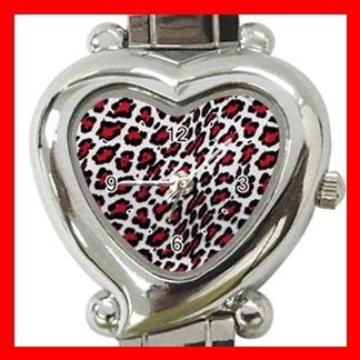 Red Leopard Print Animal Heart Italian Charm Wrist Watch 131