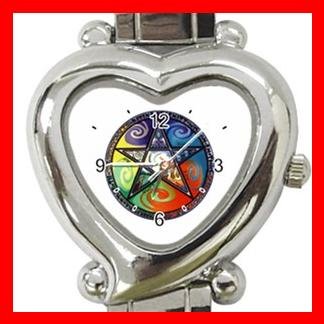 Pentagram Pentacle Rainbow Heart Italian Charm Wrist Watch 134