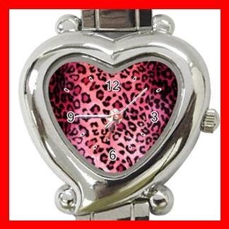 PINK LEOPARD Print Animal Heart Italian Charm Wrist Watch 136